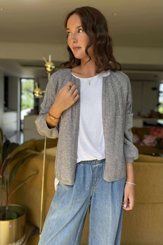 Laundry B Wicklow Fine Knit Throw On Cardigan Grey Marl